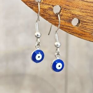Sterling Silver Evil Eye Turkish Blue Small Dangle 925 Earrings